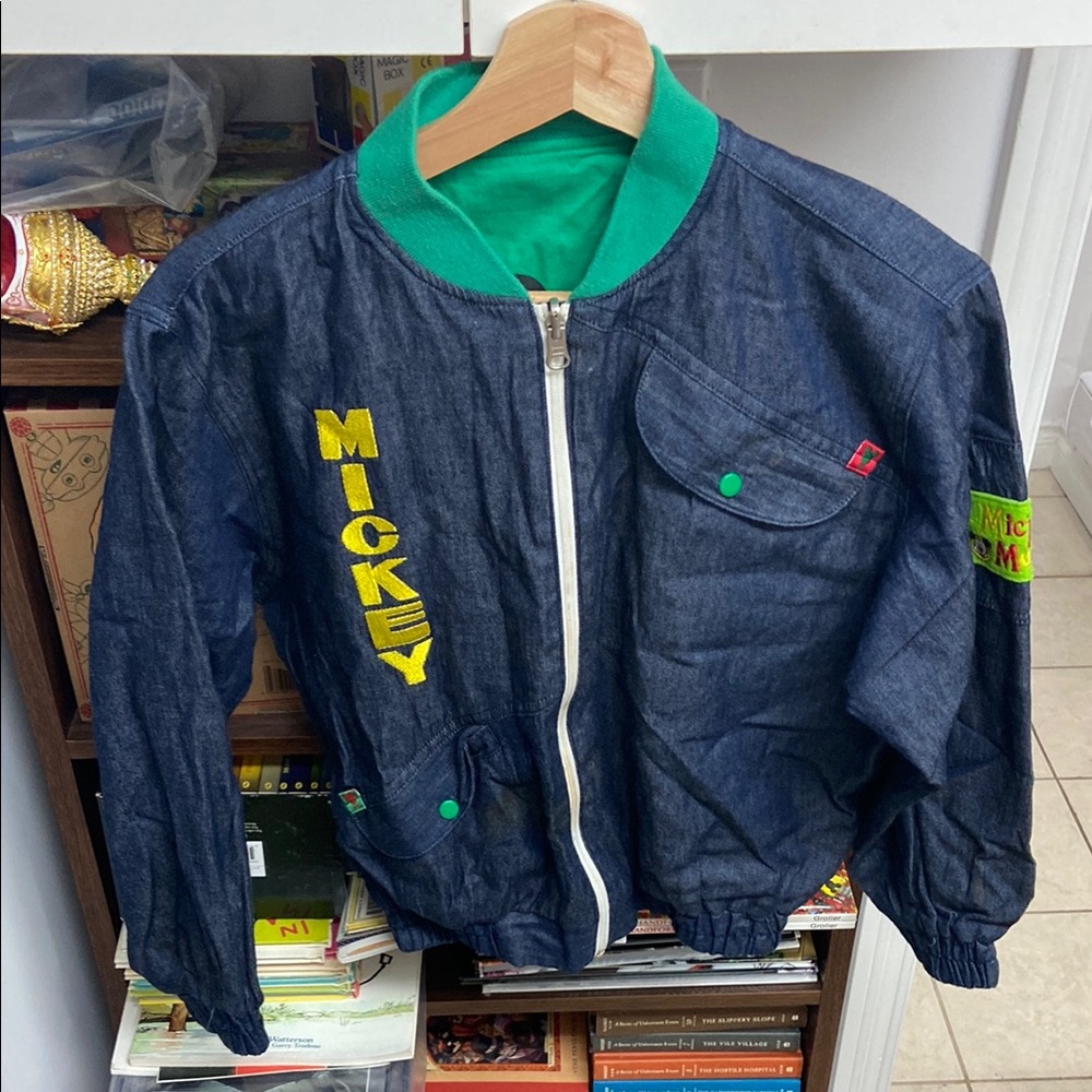 Vintage 90’s Disney Mickey Mouse Reversible Blue Jean Jacket/ Green Jacket